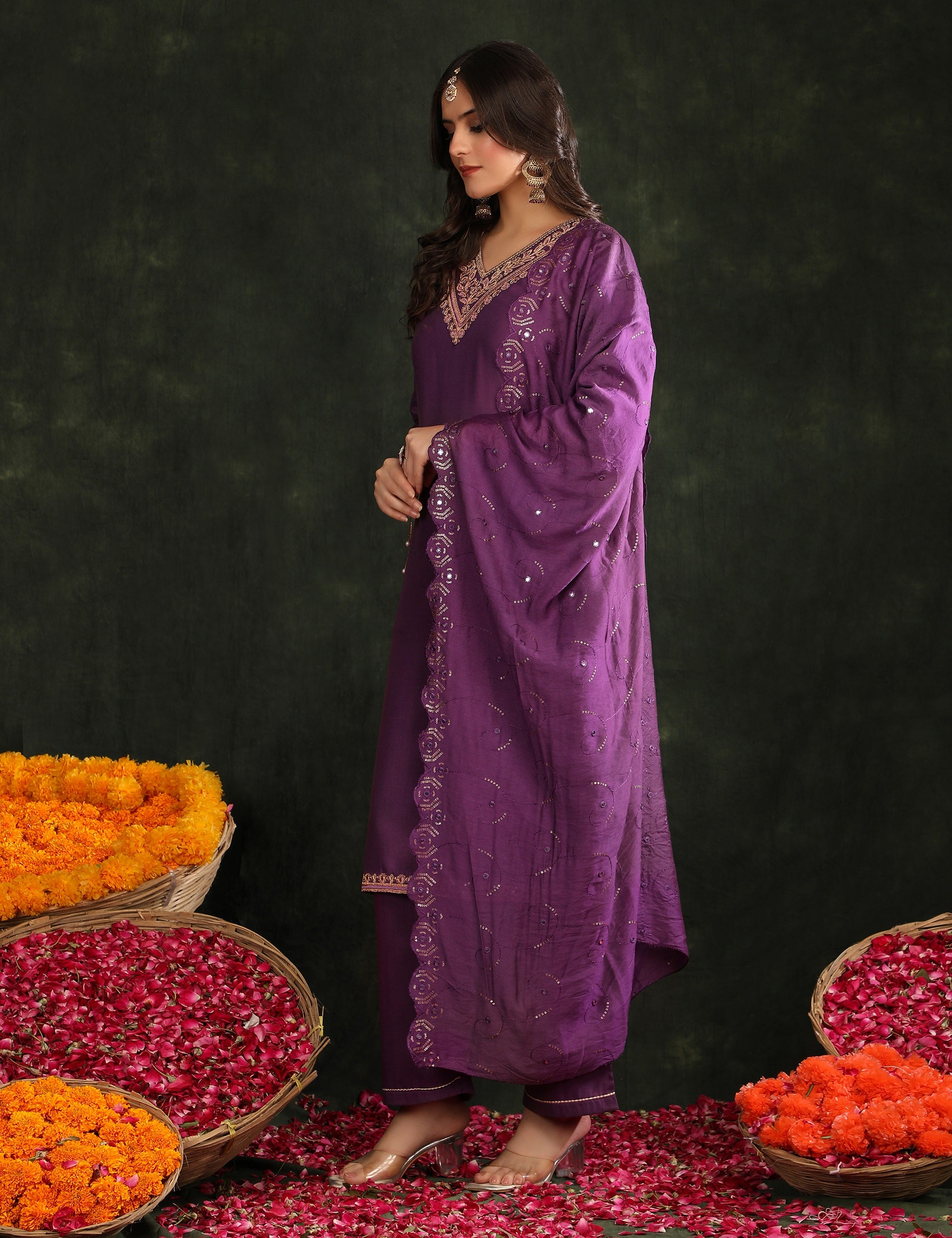 Women Ethnic Motifs Embroidered Regular Thread Work Kurta with Trousers & With Dupatta